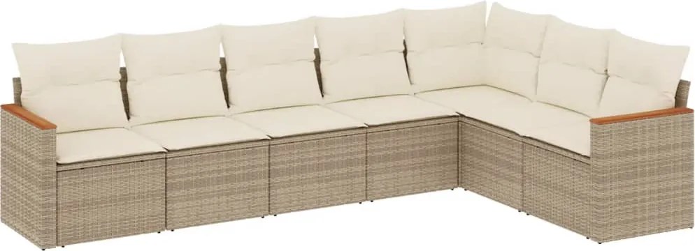 vidaXL Set canapele de grădină, 7 piese, cu perne, bej, poliratan