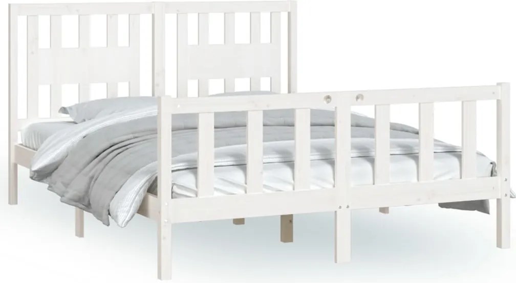 vidaXL Cadru de pat cu tăblie, alb, 120x200 cm, lemn masiv de pin