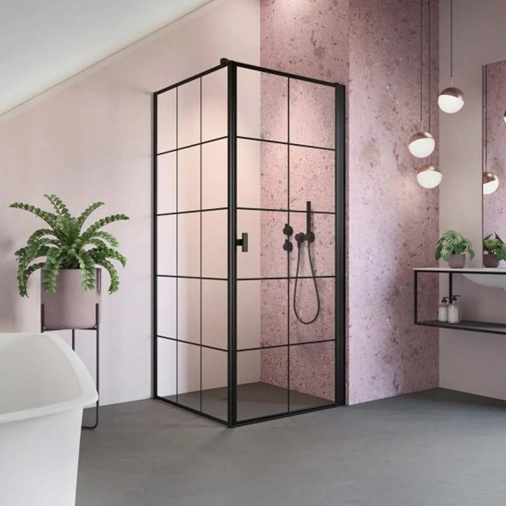 Cabina de dus dreptunghiulara cu usa batanta Radaway Nes KDJ I Factory 80x100 cm finisaj negru mat-transparent dreapta
