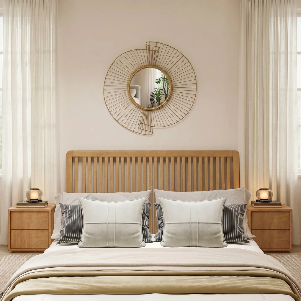 HOMCOM Oglindă Decorativă de Perete Rotundă, Design Modern cu Benzi Metalice și Ramă Plisată, Pentru Sufragerie, Dormitor și Hol, 60x60 cm, Auriu | Aosom Romania