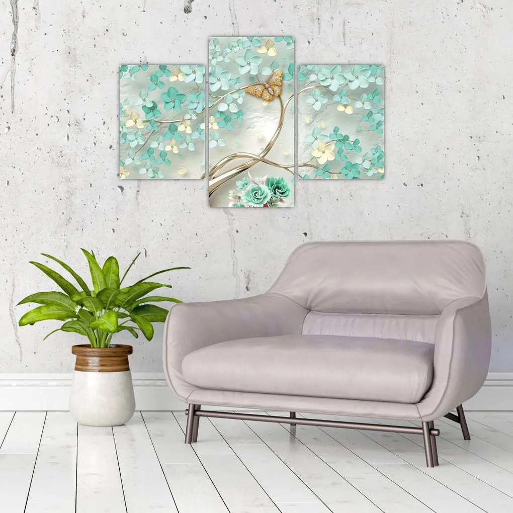 Tablou cu flori și fluturi (90x60 cm)