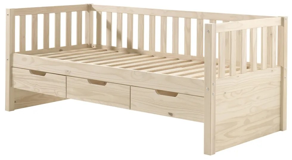 Set Pat Cabină Fritz 90x200 cm cu Sertare, pentru Copii, Pin Lăptos – Vipack