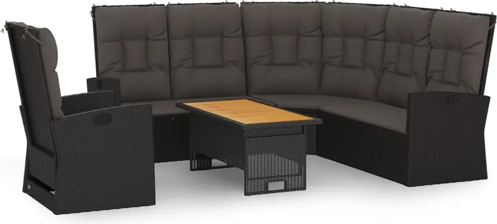 vidaXL Set mobilier de grădină cu perne, 3 piese, negru, poliratan