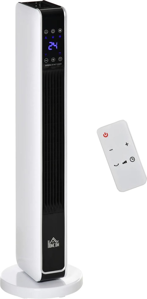 HOMCOM Încălzitor Electric Ceramic de 2200W cu 3 Moduri de Funcționare și Telecomandă, Alb | Aosom Romania