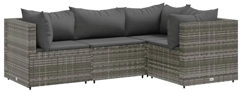 3308074 vidaXL Set mobilier de grădină cu perne, 4 piese, gri, poliratan