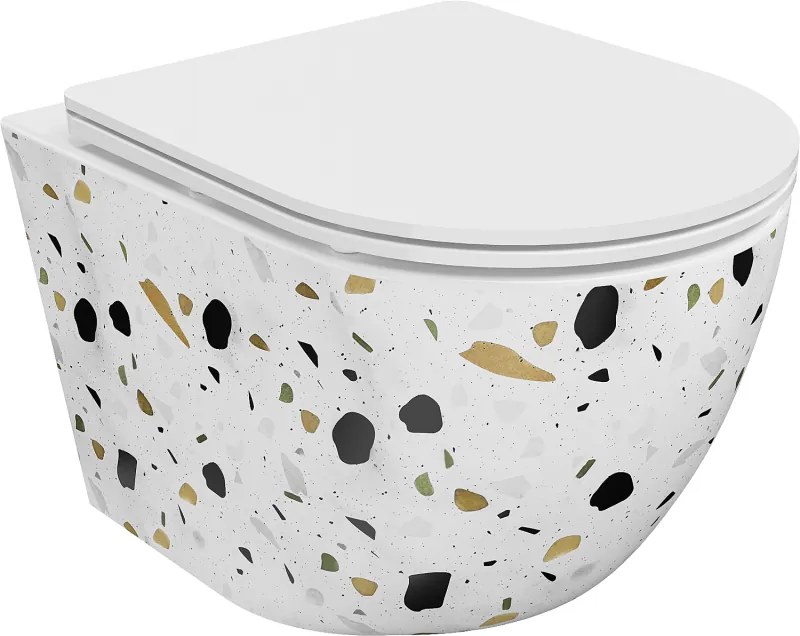 Mexen Lena vas de toaletă Rimless cu capac cu închidere lentă, slim, duroplast, piatră albă terrazo - 30224096