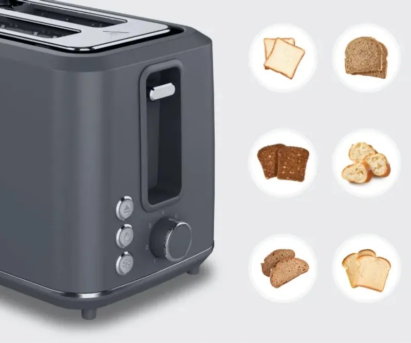 Prajitor de paine AENO ATS0001G, 930W, 7 trepte, Control tactil, Timer invers, Protectie blocare felie, Silentios, Gri