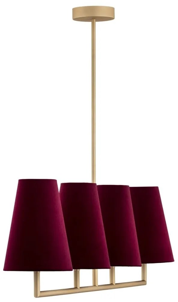 Lustra cu 4 brate design modern Safiano visiniu, auriu