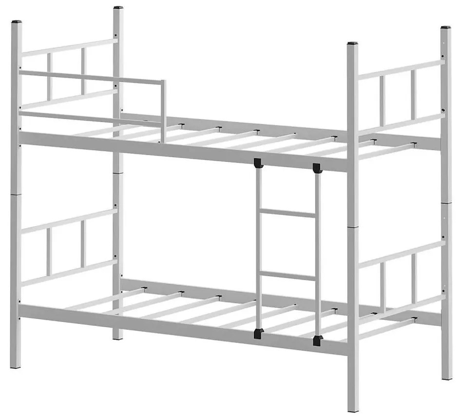 Pat supraetajat metalic MAVEN 90x200 cm, alb, capacitate de încărcare 2 x 100 kg