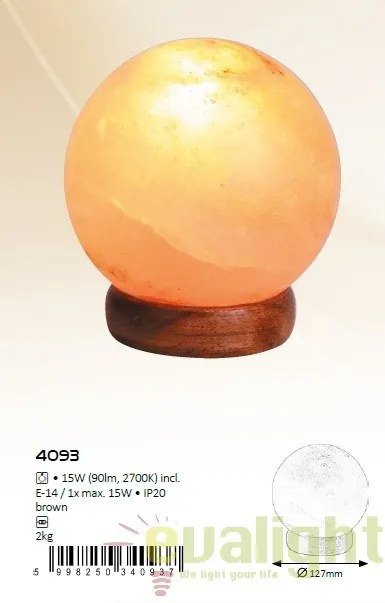 Veioza, lampa de masa din piatra de sare, diam,12,7cm, Ozone 4093 RX