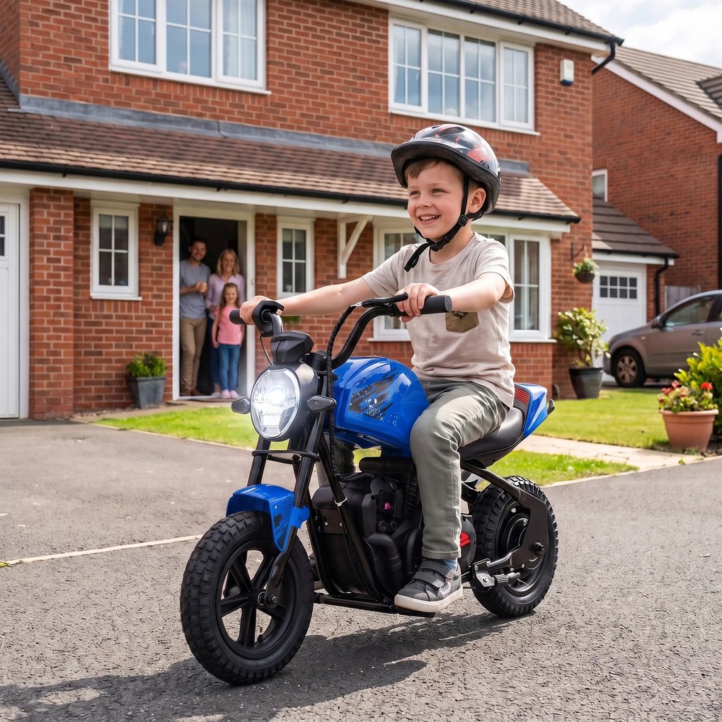 AIYAPLAY Motocicletă electrică pentru copii, stil Harley, 24 V, 6-12 ani, roți din cauciuc 30 cm, albastră | Aosom Romania