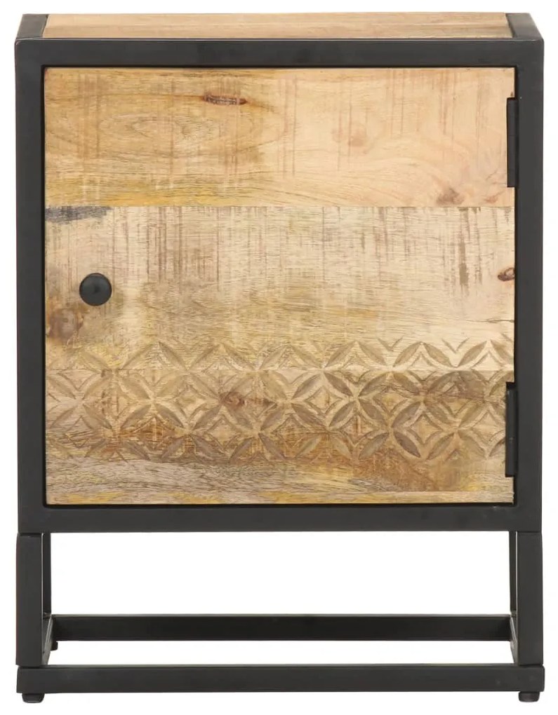 320945 vidaXL Noptieră cu ușă sculptată, 40 x 30 x 50 cm, lemn mango brut