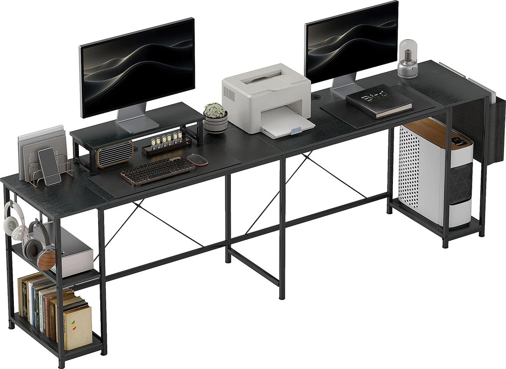 HOMCOM Birou de colț modular reversibil 168-240 cm stil industrial - raft reglabil, pungă de depozitare, suport pentru ecran | Aosom Romania