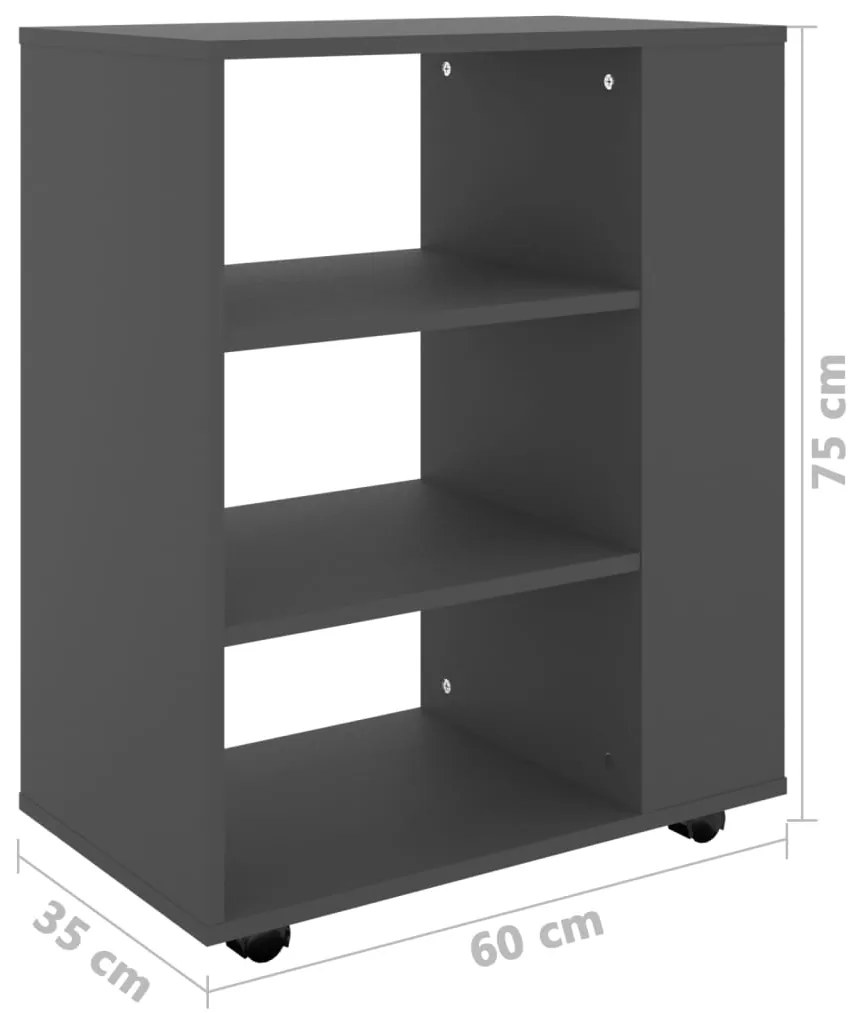 Dulap cu roti, gri, 60x35x75 cm, PAL Gri, 1, 1