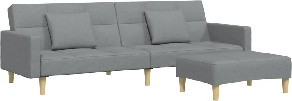 vidaXL Canapea extensibilă cu taburet, 2 locuri, gri deschis, textil