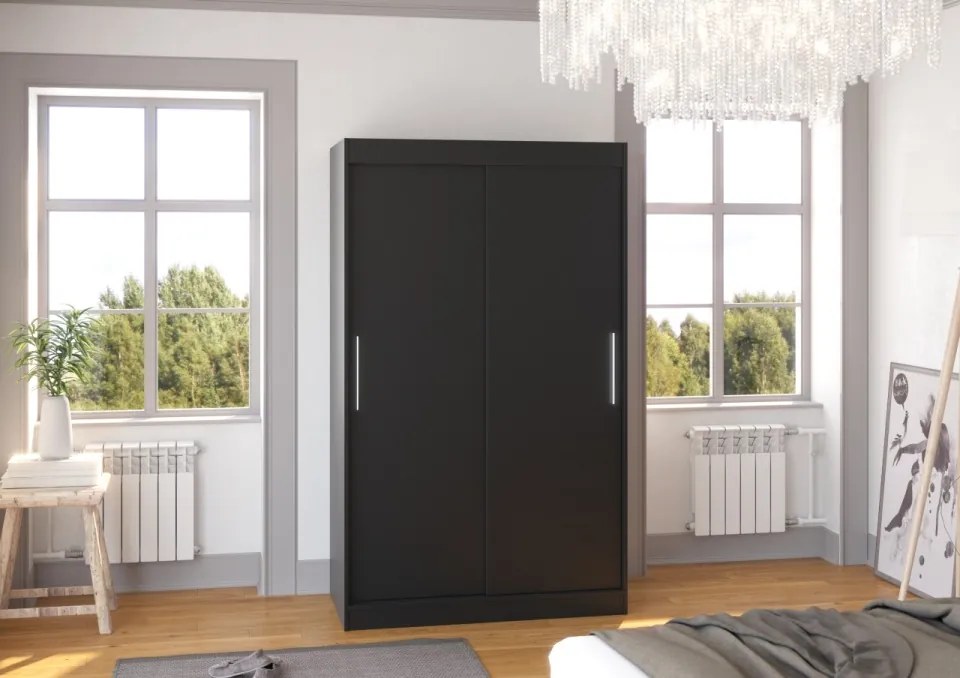 Dulap cu usi glisante 120x200 cm, Colin, ADRK Furniture (Culoare: Negru)