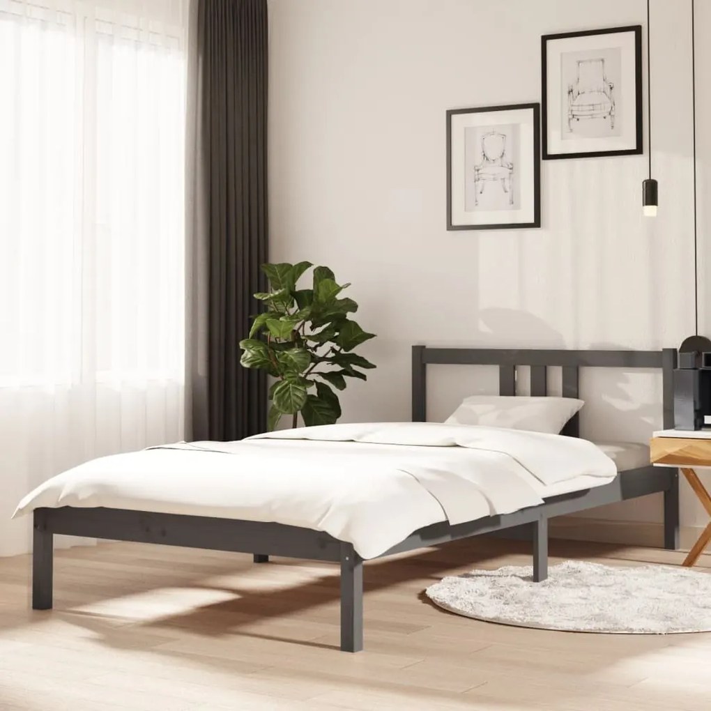 vidaXL Cadru de pat, gri, 100x200 cm, lemn masiv de pin