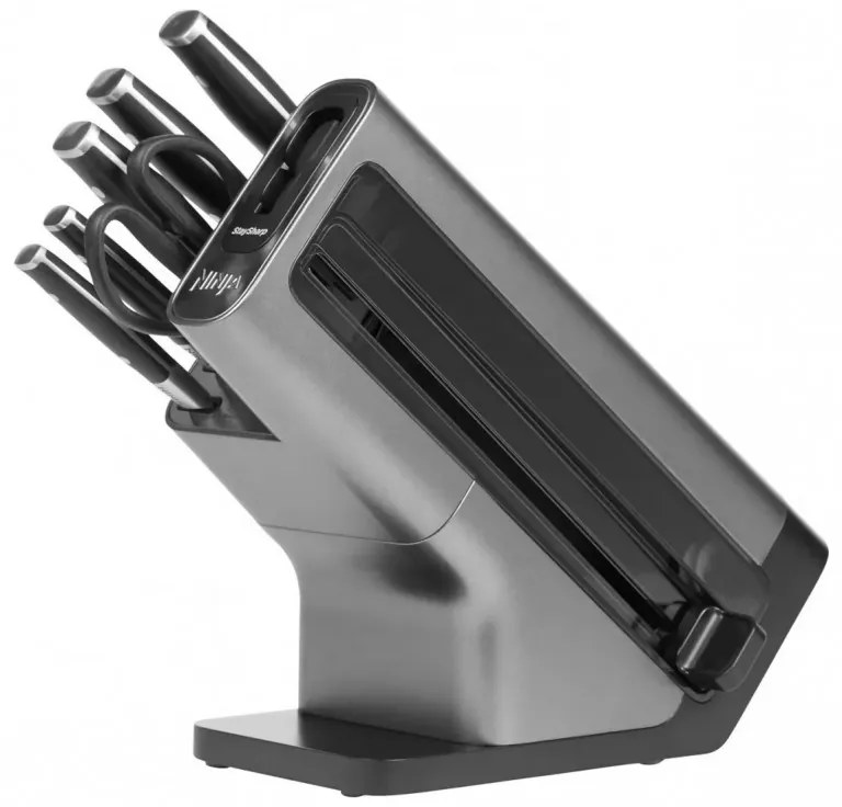 Set cutite cu ascutitor si suport Ninja K32014EUUK, 6 piese, StaySharp, Design ergonomic, Argintiu/Negru
