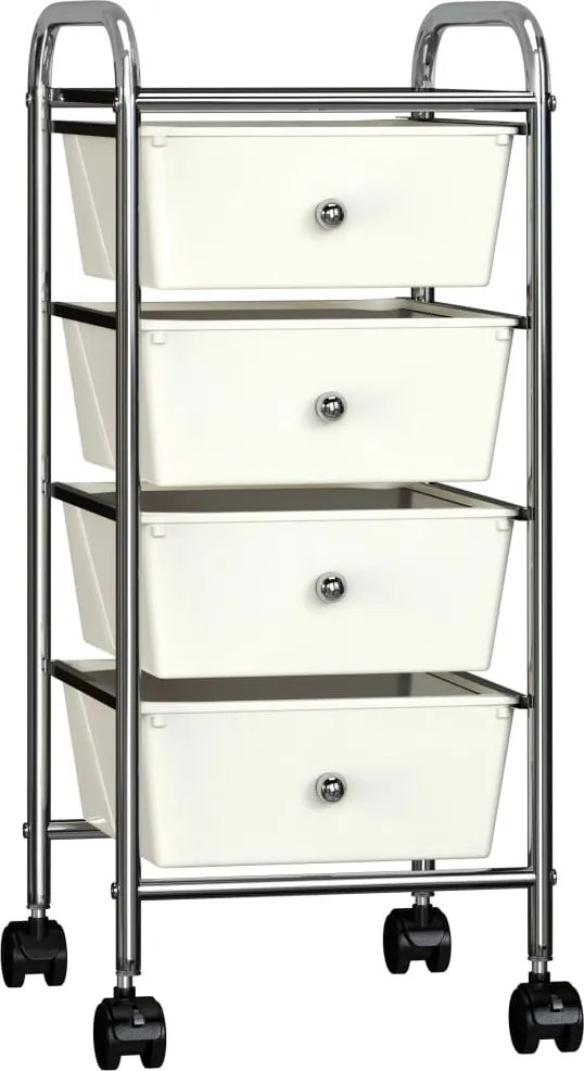 vidaXL Cărucior de depozitare mobil cu 4 sertare, alb, plastic