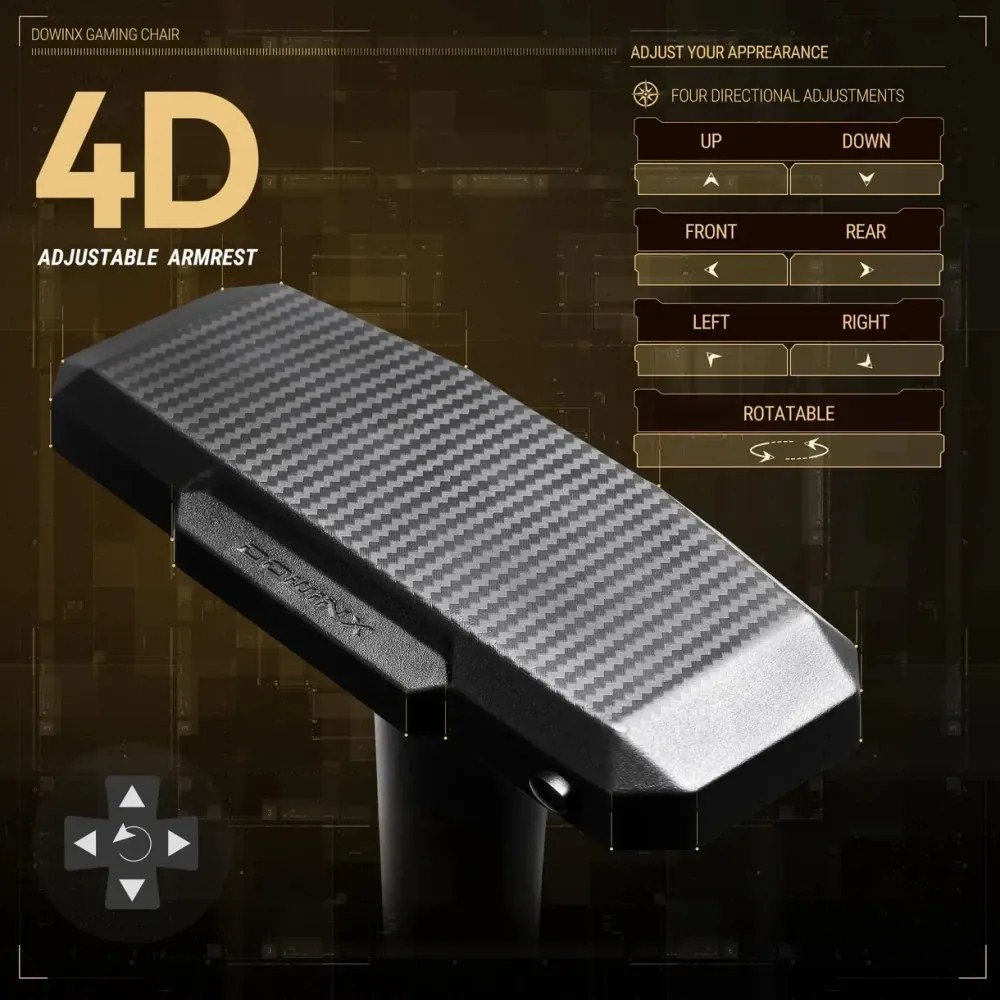 RESIGILAT- DOWINX Scaun gaming, ergonomic, pernă lombară cu masaj, suport pentru picioare, piele PU matlasata, respirabila, cotiere 4D, rezistent 150 kg, Negru