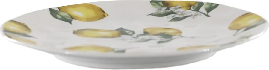 Farfurie întinsă din porțelan alb cu motiv lămâi, 2x20 cm, „Maison Citron"