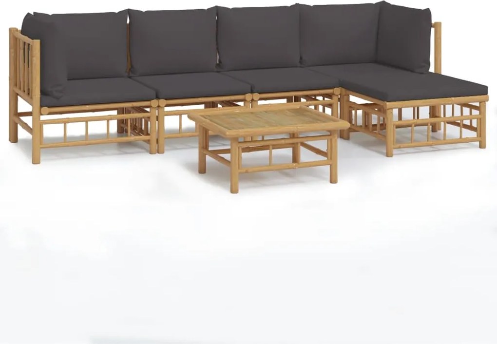 vidaXL Set mobilier de grădină cu perne gri închis, 6 piese, bambus