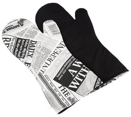 Mănuși de bucătărie pentru grătar Bellatex Ziare negru, 22 x 46 cm, 2 buc.