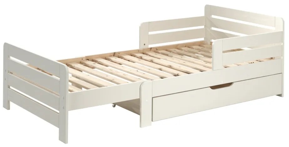 Set Pat Jumper Transformabil 90x140-200 cm cu Sertar și Saltea, pentru Copii, Alb – Vipack