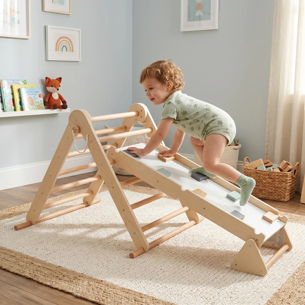 Montessori Triunghiul Pikler 3în1, natural/mix de culori, OPRIN