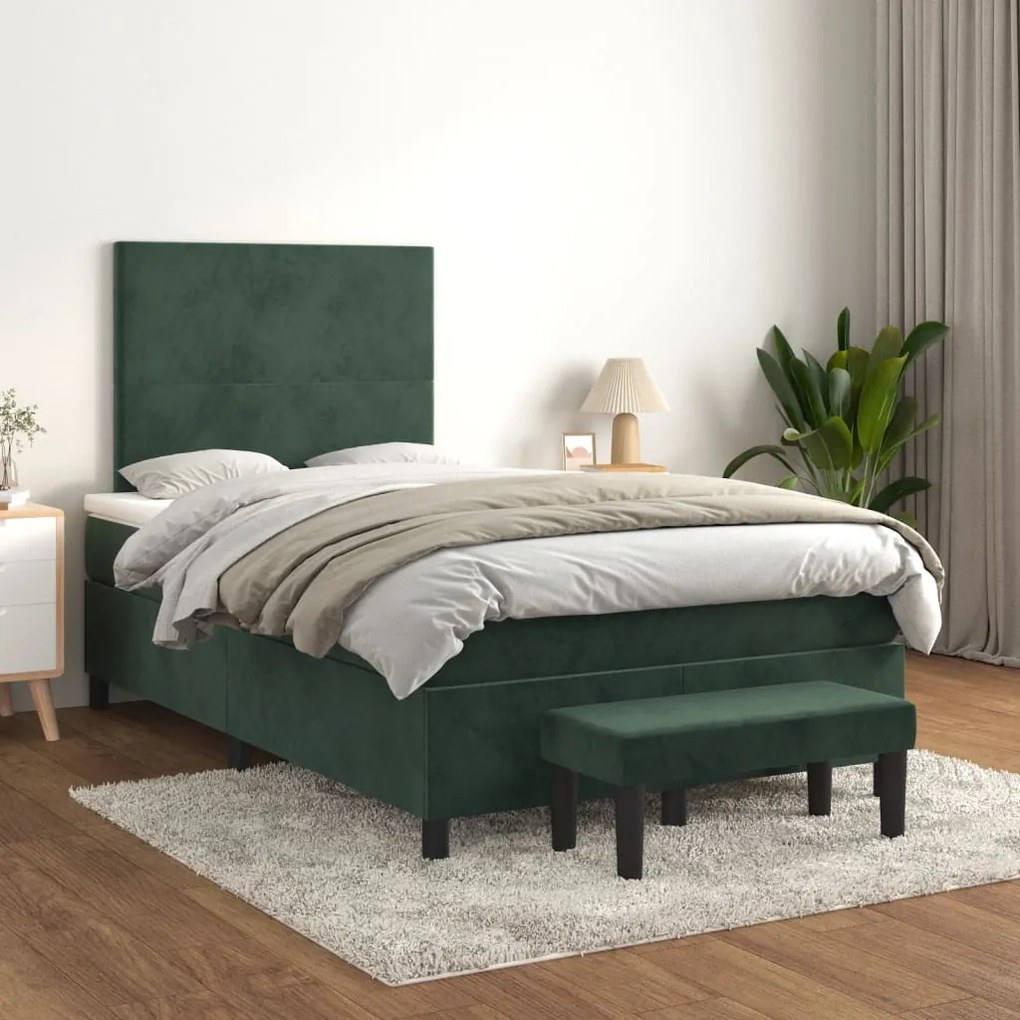 3137716 vidaXL Pat box spring cu saltea, verde închis, 120x200 cm, catifea