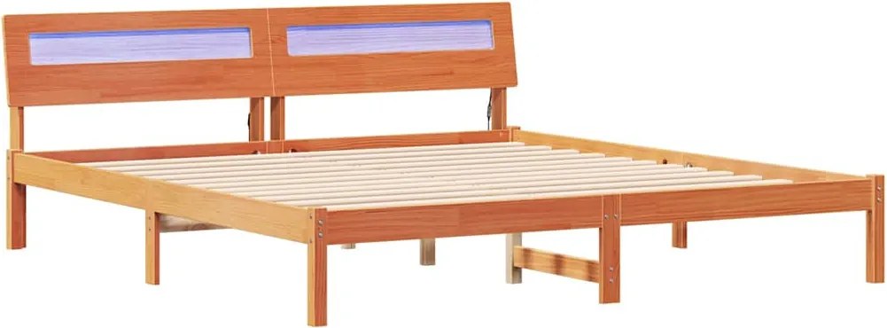 vidaXL Cadru de pat cu headboard Maro 200 x 200 cm Lemn de pin masiv