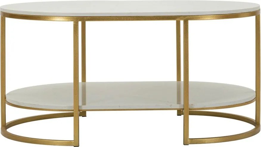 Măsuță de cafea albă-aurie cu blat din marmură 60x90 cm Izmir – Mauro Ferretti