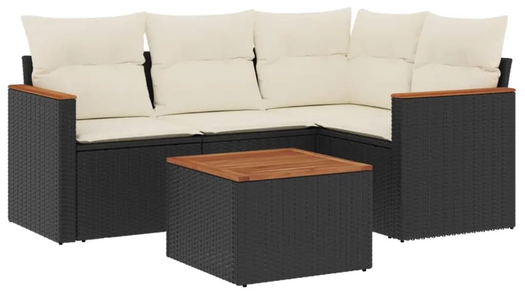 3225937 vidaXL Set mobilier de grădină cu perne, 5 piese, negru, poliratan