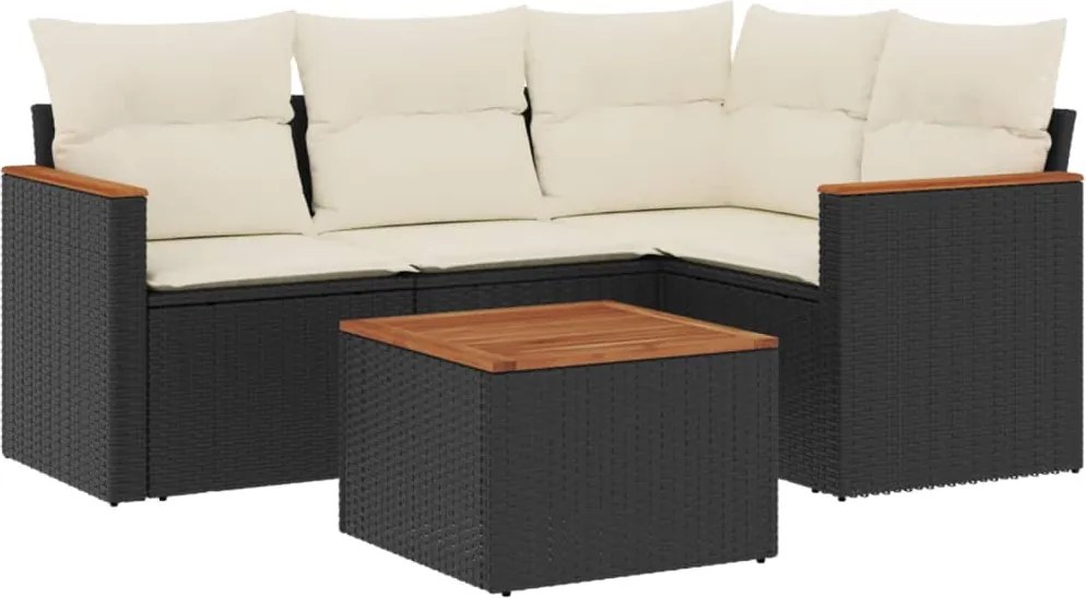 vidaXL Set mobilier de grădină cu perne, 5 piese, negru, poliratan