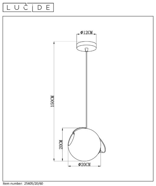 Lustră pe cablu JAZZLYNN 1xE27/60W/230V d. 20 cm Lucide 25405/20/60