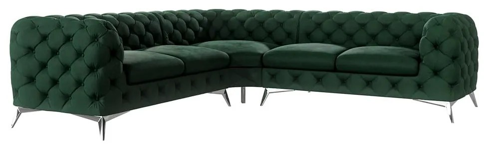 Colțar verde închis cu tapițerie din catifea Chelsea – Ropez