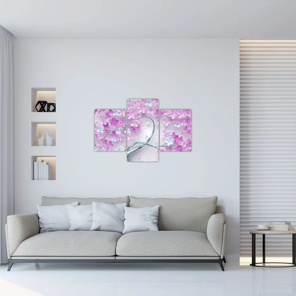 Tablouri cu flori pe trunchi argintiu - abstract (90x60 cm)