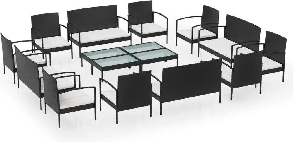 vidaXL Set mobilier de grădină cu perne, 16 piese, negru, poliratan