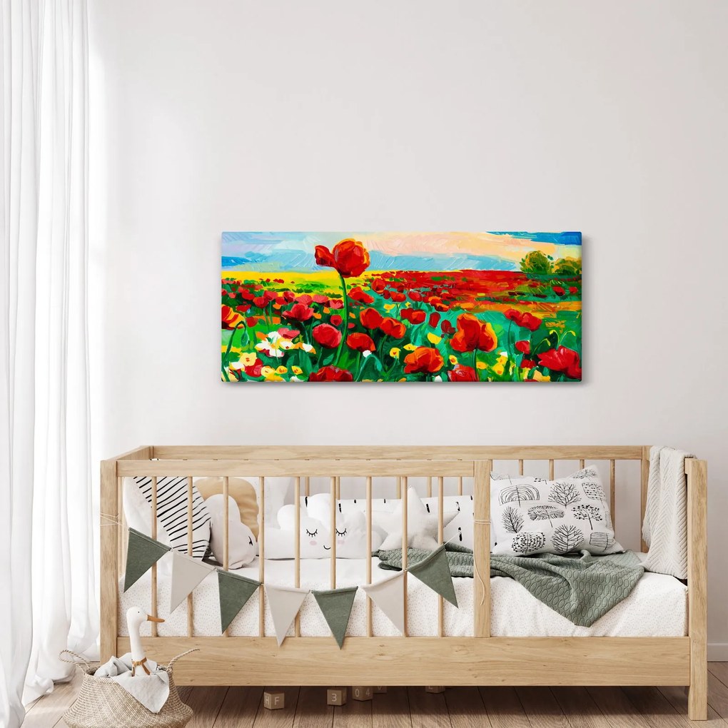 Tablou - Câmp cu maci (120x50 cm)