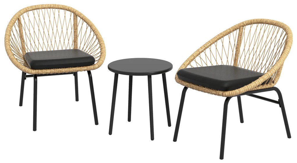 Outsunny Set de mobilier de grădină din răchită, set de mobilier de terasă, 2 scaune &amp; masă, Galben | Aosom Romania