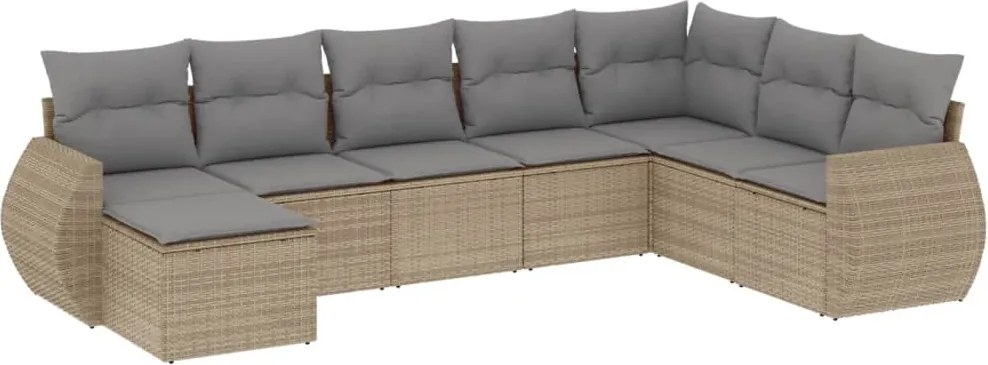 vidaXL Set canapele de grădină, 8 piese, cu perne, bej, poliratan