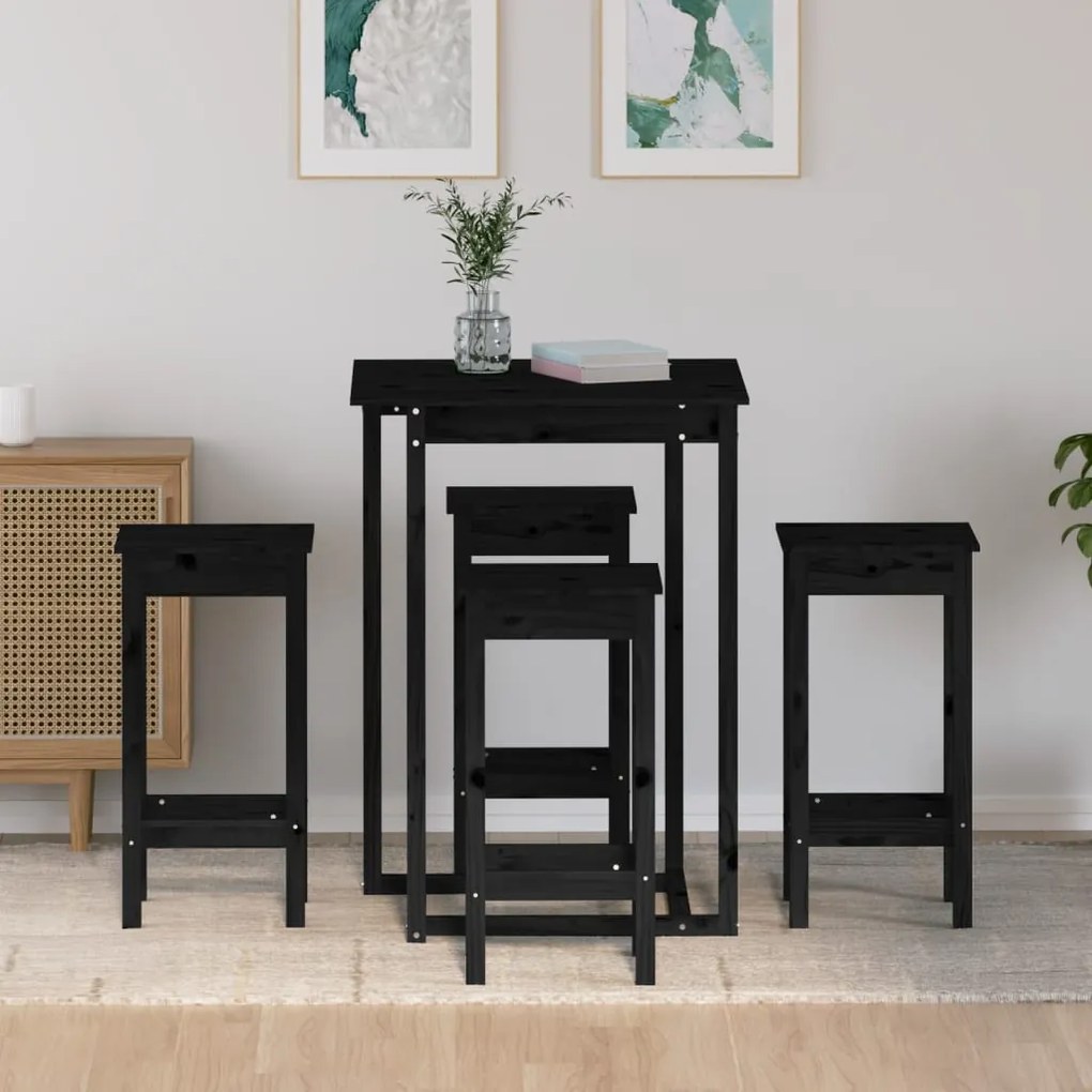 3124741 vidaXL Set mobilier de bar, 5 piese, negru, lemn masiv de pin