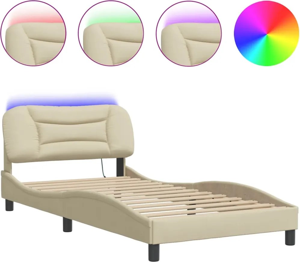 vidaXL Cadru de pat cu LED fără saltea Hvar cremă 100x200 cm țesătură