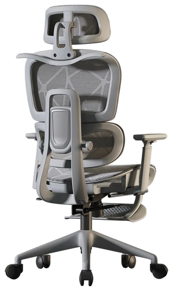 Scaun ergonomic, functie translatie sezut, cotiere reglabile 3D, tetiera 3D, suport lombar reglabil, spătar reglabil inaltime, pivotant, suport picioare, Gri