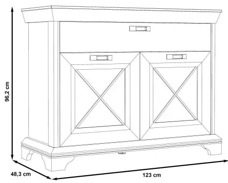 Comoda Kashmir, 2 Usi Si 1 Sertar, Alb Antichizat, 123 Cm