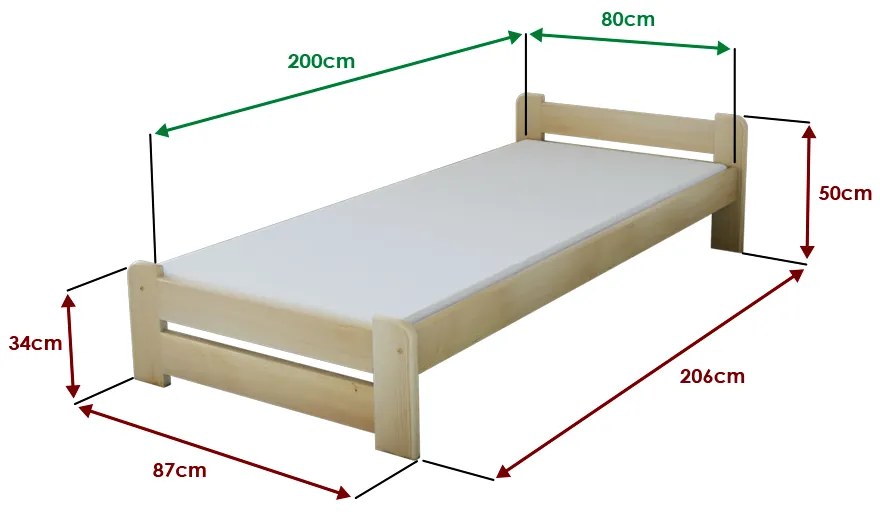 Pat de o persoana Emily 80x200 cm, pin Saltele: Cu saltele Sommera 18 cm, Somiera pat: Fara somiera