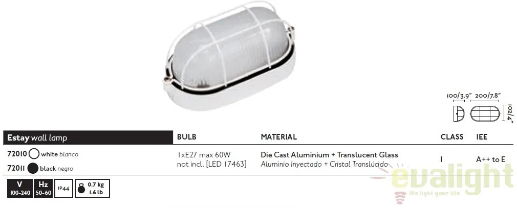 Aplica de perete exterior IP44 ESTAY-P neagra 72011