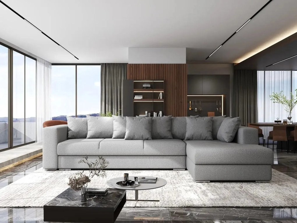 Colțar extensibil dumonde cu ladă de depozitare si sezut confortabil din spuma high-density, Gloria Enjoy Grey II 320x183 cm