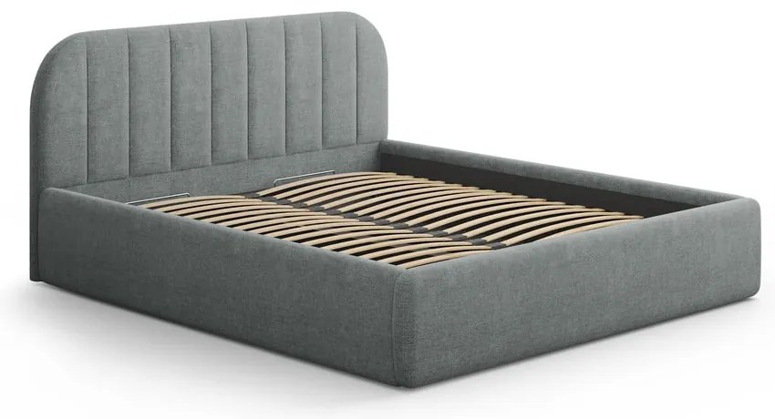 Pat matrimonial gri închis tapițat cu spațiu de depozitare cu somieră 140x200 cm Juno – Windsor &amp; Co Sofas