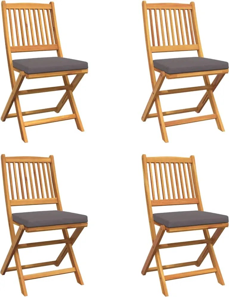 vidaXL Scaun pliant 4 pcs Gri 49 x 57.5 x 92cm Lemn masiv de acacia